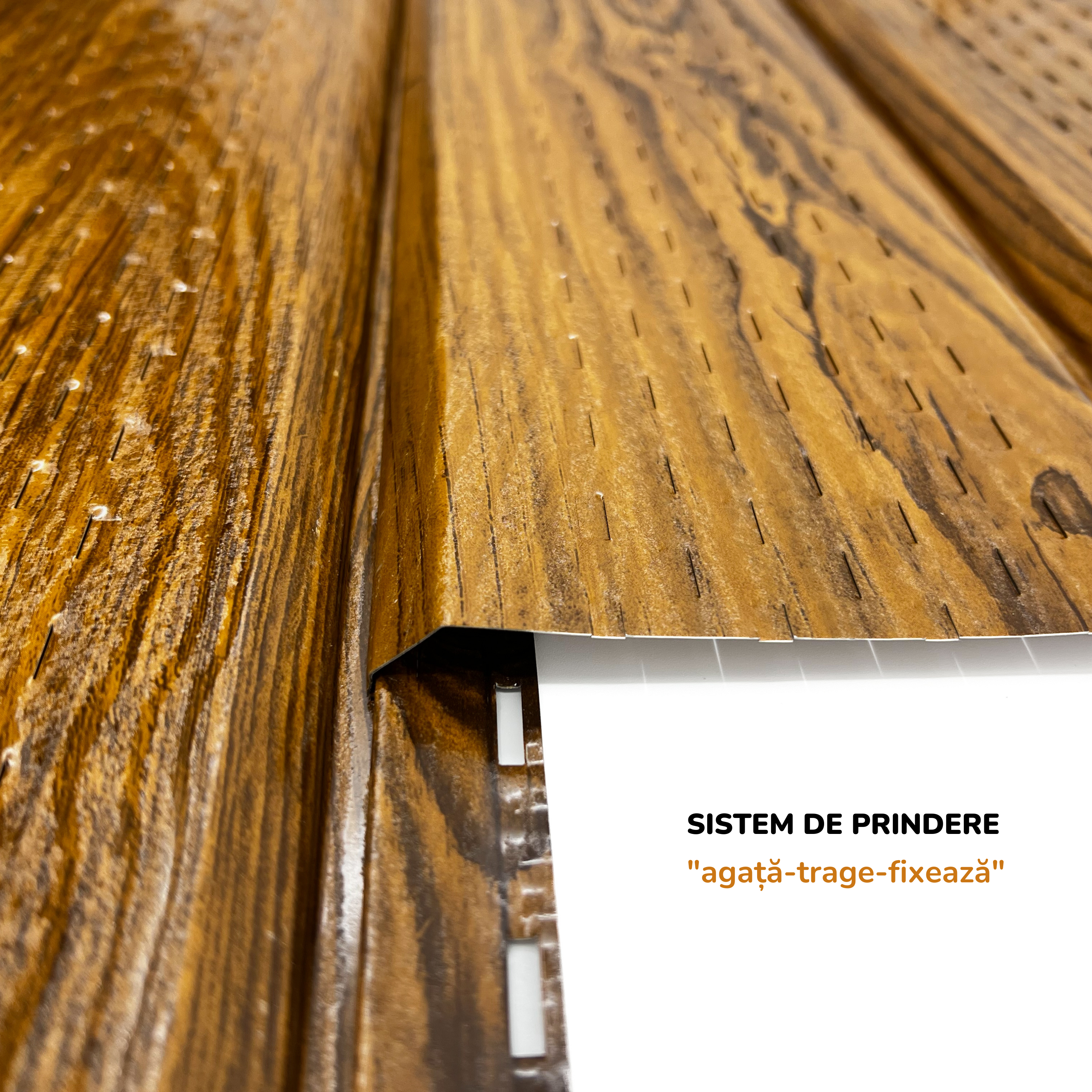 Lambriu Metalic Perforat Saturn, Stejar Striat