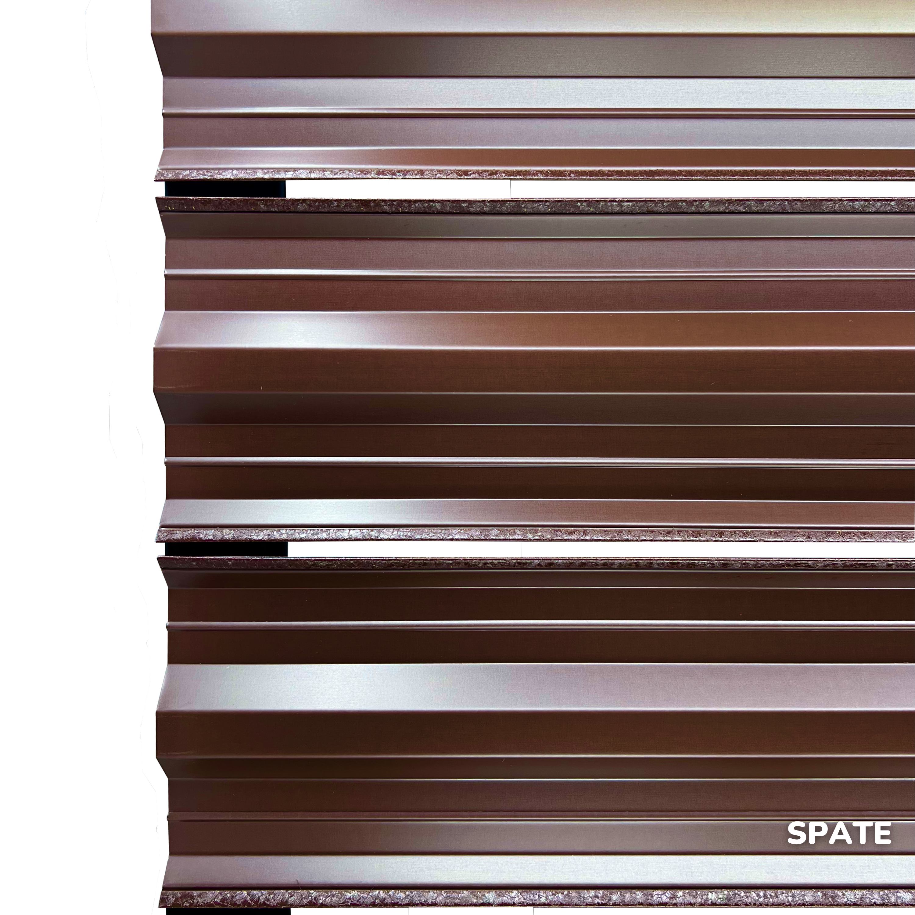 Prim-plan al modelului SIMETRICA Sipca Metalica cu finisaj de Hi-Mat în culoare Maro Caramelă RAL 8017, disponibil pe www.sipca.ro, fabricat de Top Profil Sistem.