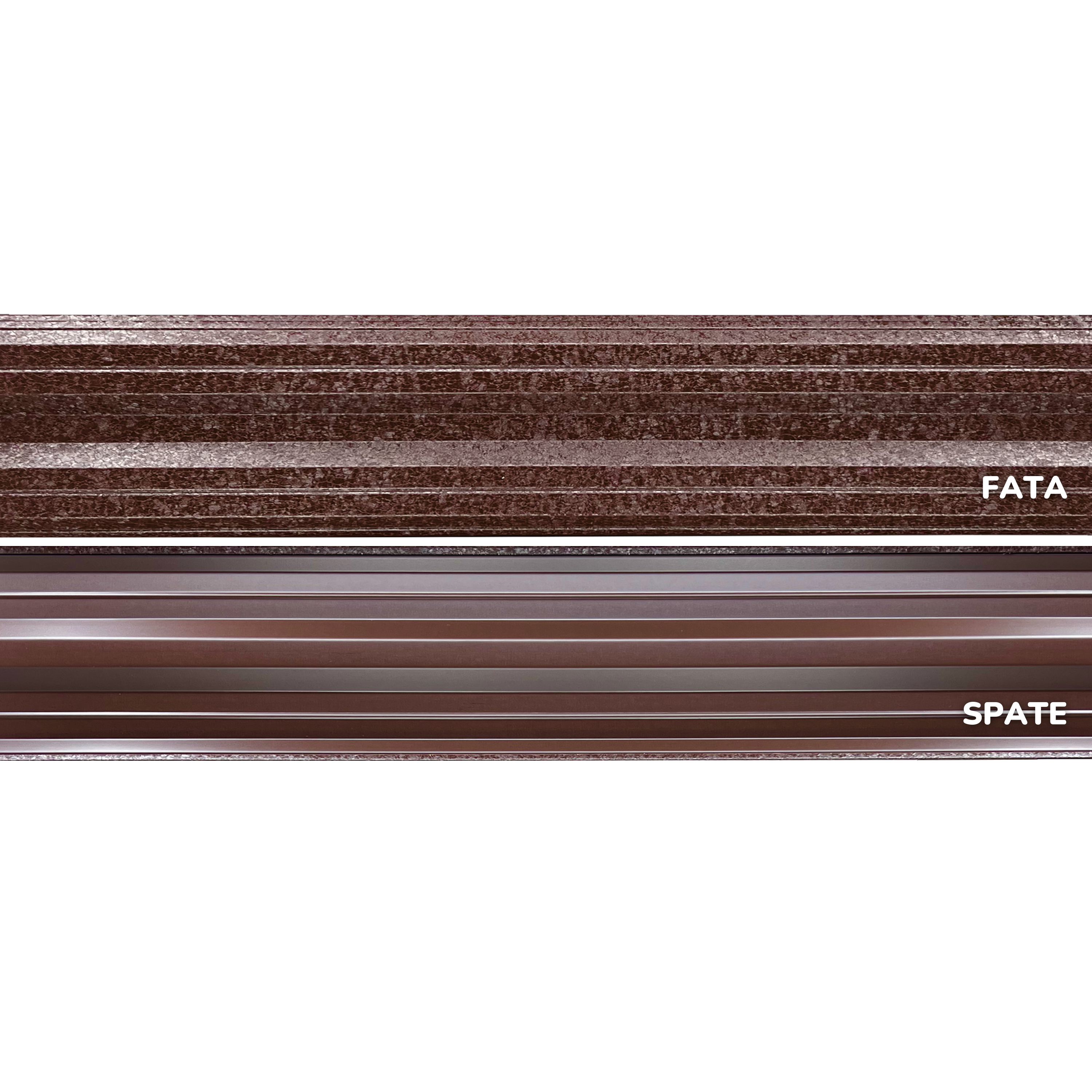 Prim-plan al modelului SIMETRICA Sipca Metalica cu finisaj de Hi-Mat în culoare Maro Caramelă RAL 8017, disponibil pe www.sipca.ro, fabricat de Top Profil Sistem.