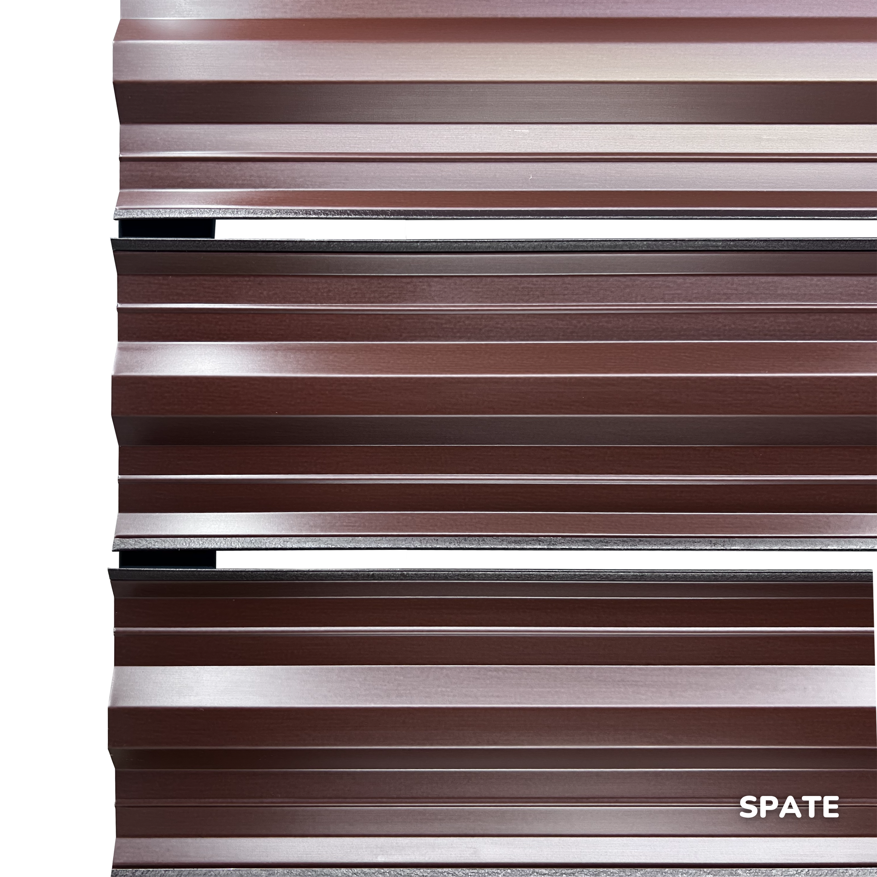 Prim-plan al modelului SIMETRICA Sipca Metalica cu finisaj de Mat în culoare Maro Espresso RAL 8019, disponibil pe www.sipca.ro, fabricat de Top Profil Sistem.