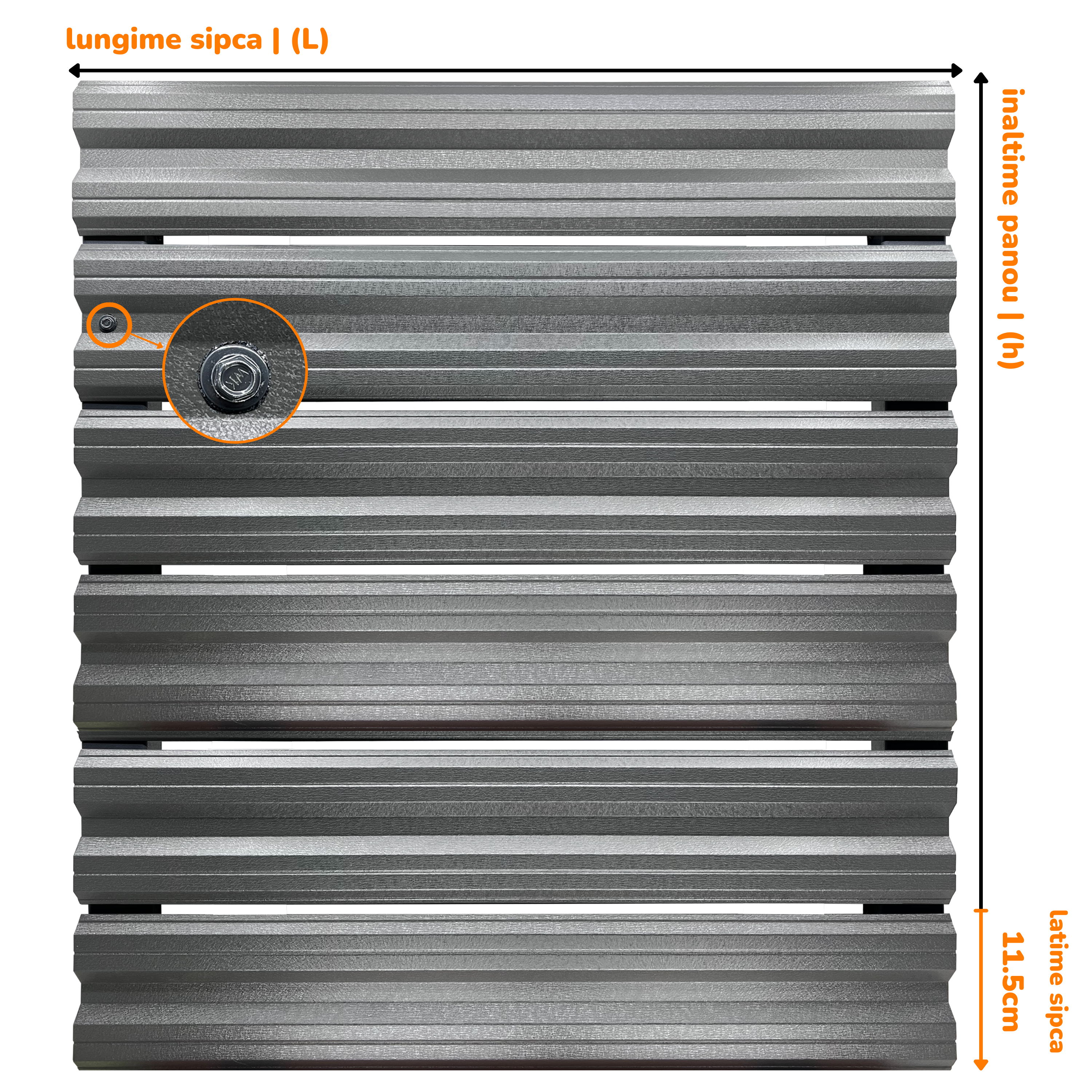 Prim-plan al modelului SIMETRICA Sipca Metalica cu finisaj de Mat Dublu în culoare Gri Grafit Dublu, disponibil pe www.sipca.ro, fabricat de Top Profil Sistem.