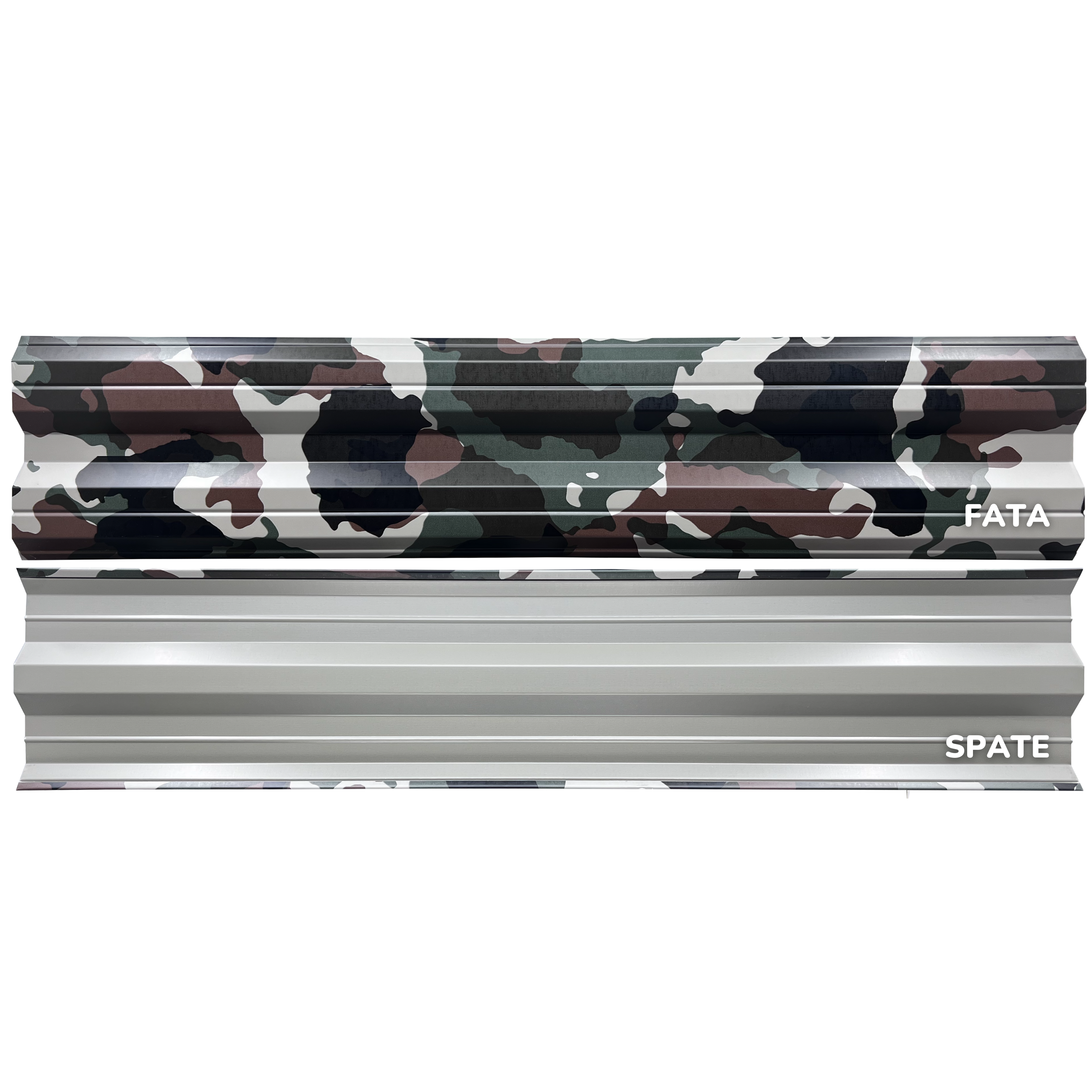 Prim-plan al modelului SIMETRICA Sipca Metalica cu finisaj de Print în culoare Camuflaj, disponibil pe www.sipca.ro, fabricat de Top Profil Sistem.