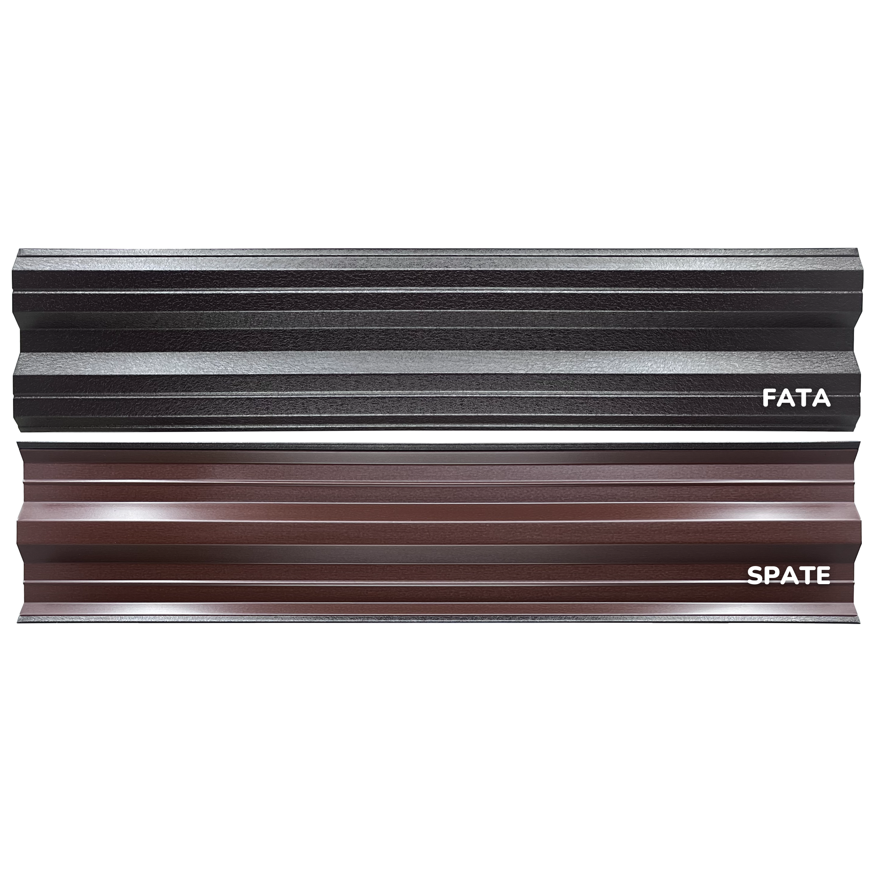 Prim-plan al modelului SIMETRICA Sipca Metalica cu finisaj de Mat în culoare Maro Espresso RAL 8019, disponibil pe www.sipca.ro, fabricat de Top Profil Sistem.