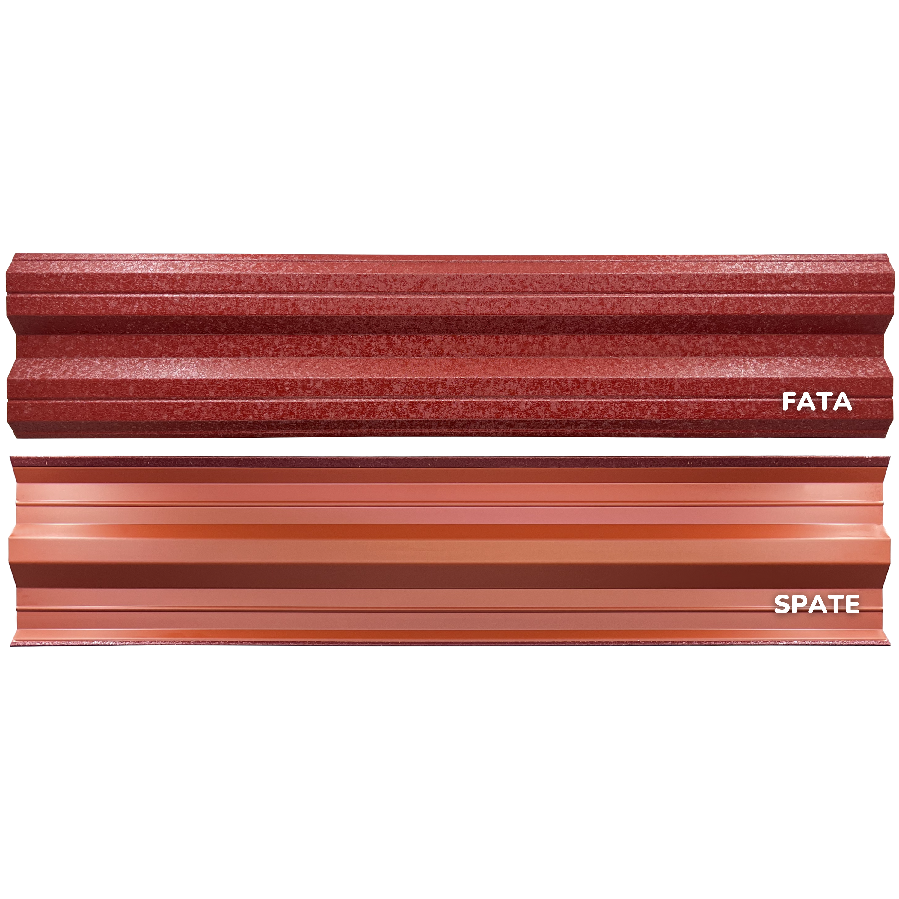 Prim-plan al modelului SIMETRICA Sipca Metalica cu finisaj de Hi-Mat în culoare Cărămidă Roșie RAL 3009, disponibil pe www.sipca.ro, fabricat de Top Profil Sistem.