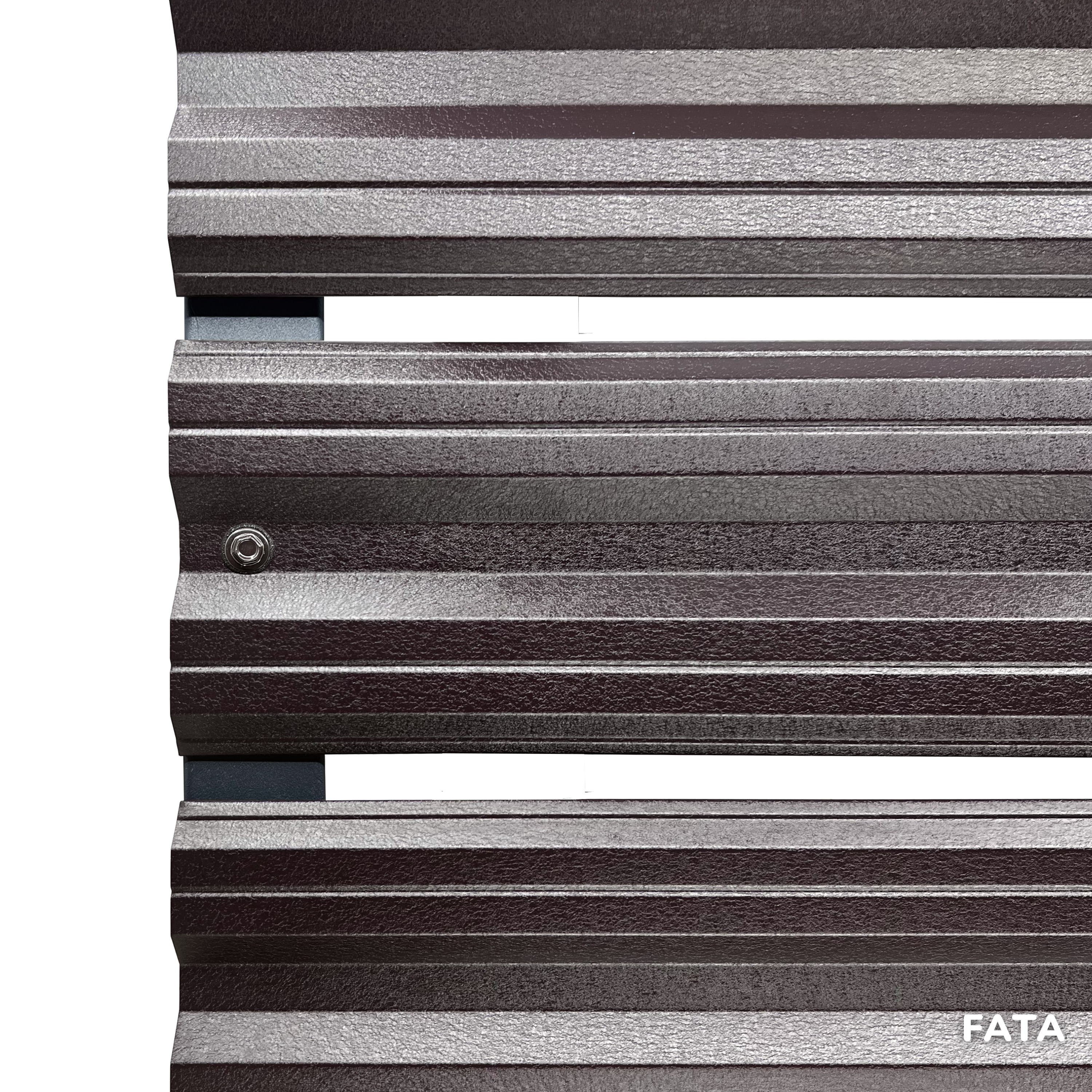 Prim-plan al modelului SIMETRICA Sipca Metalica cu finisaj de Mat Dublu în culoare Maro Espresso Dublu RAL 8019, disponibil pe www.sipca.ro, fabricat de Top Profil Sistem.