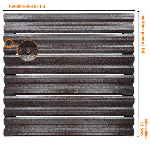 Prim-plan al modelului SIMETRICA Sipca Metalica cu finisaj de Hi-Mat în culoare Maro Cedru RAL 8019, disponibil pe www.sipca.ro, fabricat de Top Profil Sistem.