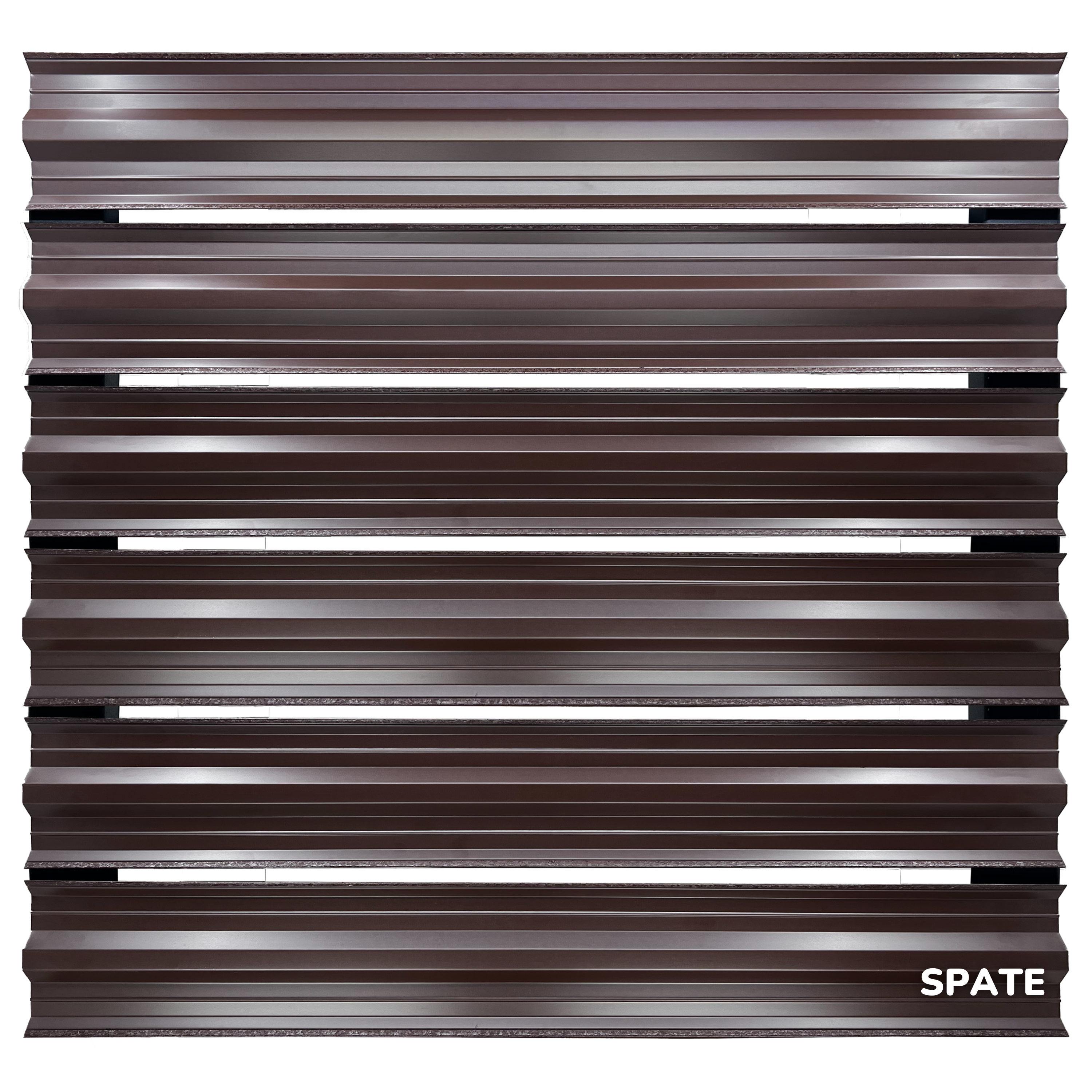 Prim-plan al modelului SIMETRICA Sipca Metalica cu finisaj de Hi-Mat în culoare Maro Cedru RAL 8019, disponibil pe www.sipca.ro, fabricat de Top Profil Sistem.