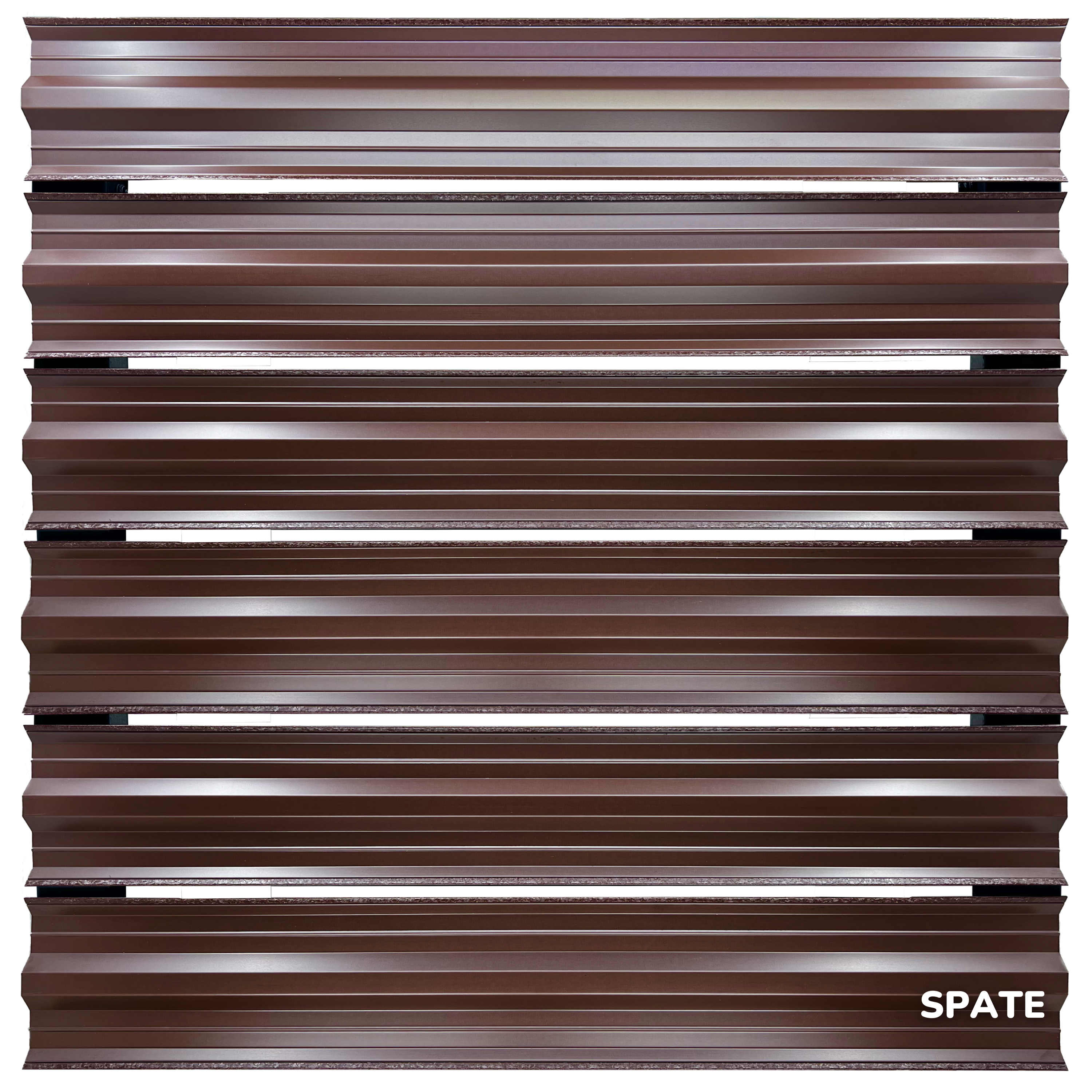 Prim-plan al modelului SIMETRICA Sipca Metalica cu finisaj de Hi-Mat în culoare Maro Caramelă RAL 8017, disponibil pe www.sipca.ro, fabricat de Top Profil Sistem.