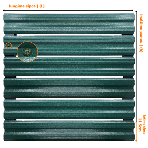 Prim-plan al modelului SIMETRICA Sipca Metalica cu finisaj de Hi-Mat în culoare Verde Pin RAL 6005, disponibil pe www.sipca.ro, fabricat de Top Profil Sistem.