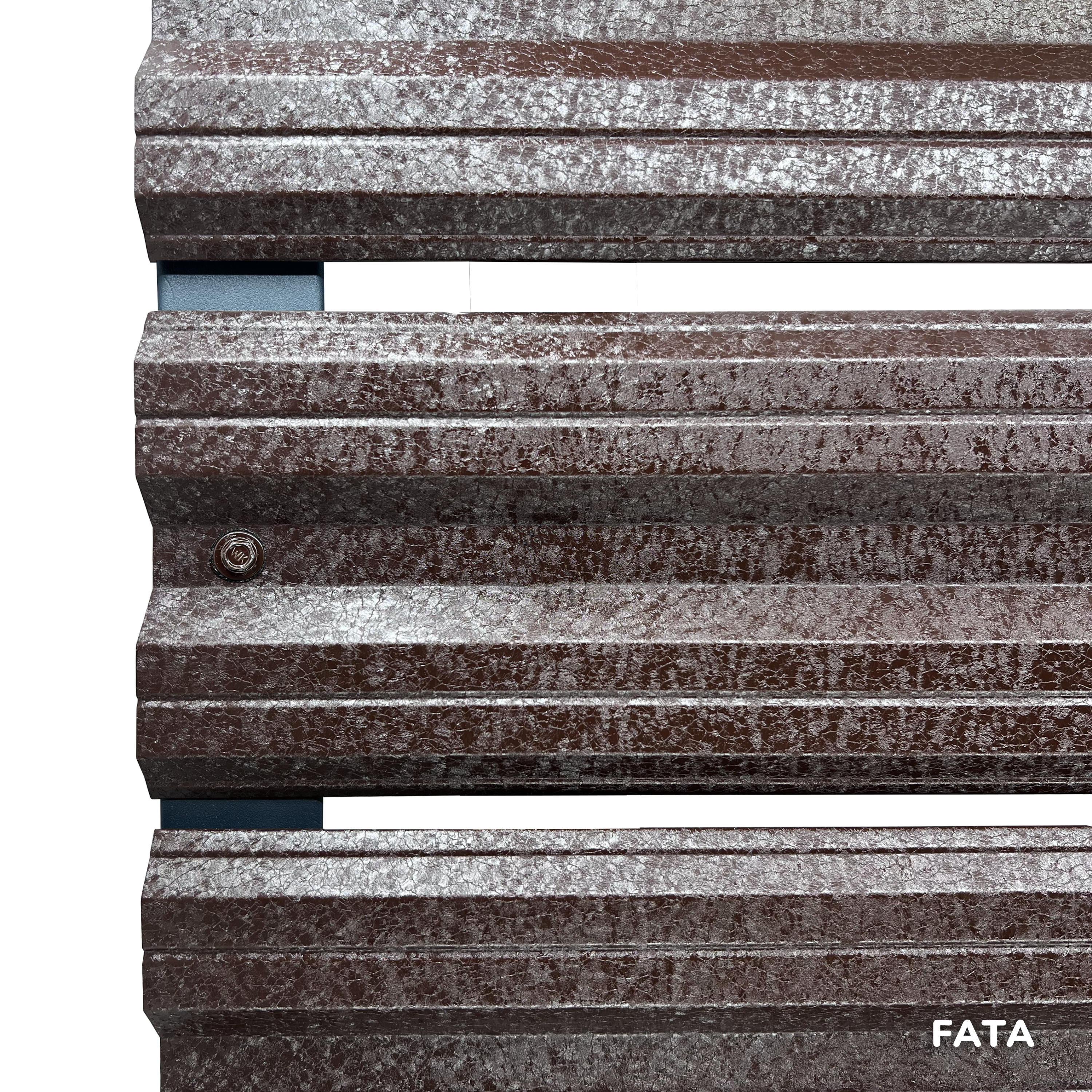 Prim-plan al modelului SIMETRICA Sipca Metalica cu finisaj de Hi-Mat în culoare Maro Cedru RAL 8019, disponibil pe www.sipca.ro, fabricat de Top Profil Sistem.